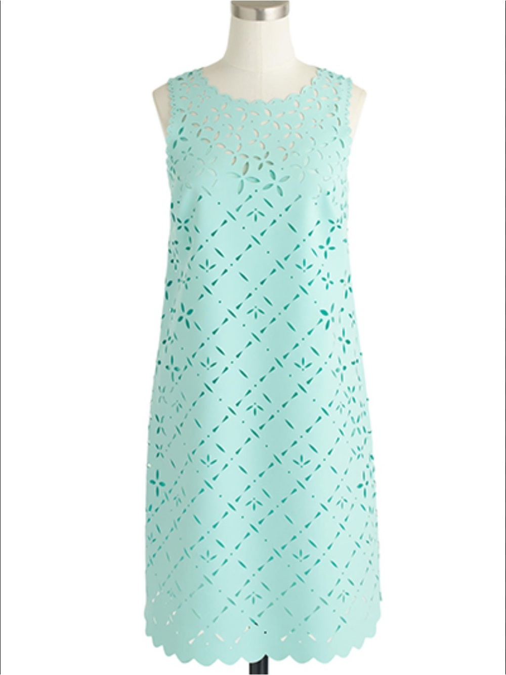 J. Crew Mint Green Laser-Cut Floral Scallop Hem Shift Dress